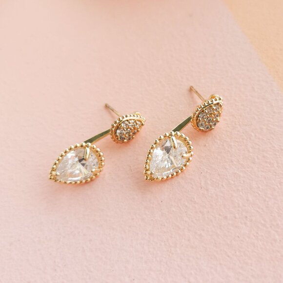 Alicia Bonnie - Dual Elegance White Crystal Gold Ear Jacket Earrings - NEW - Picture 3 of 4